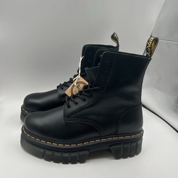 Dr. Martens Shoes - Dr Martens Audrick 8 Eye Leather Platform Boots Women's Sz 9 Black NWT Doc 8-I